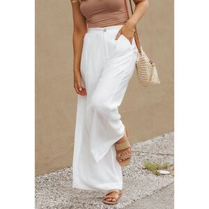 Azura Exchange  White Solid Color Elastic Waist Pleated Wide Leg Pants
